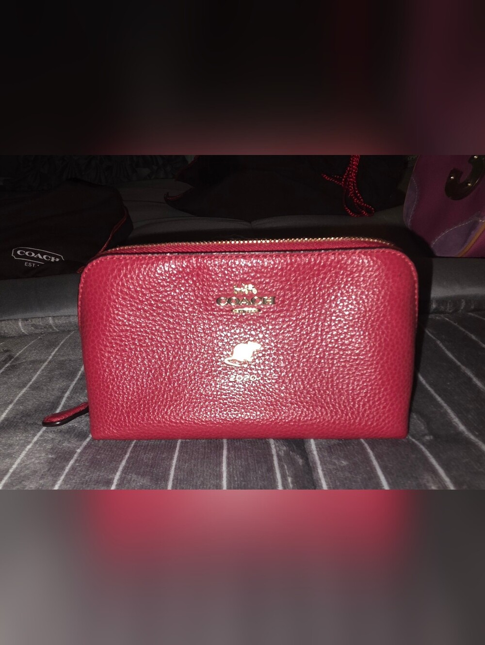 Coach Red Leather Zip Make-up Pouch - 2020 Year of the Rat Special Edition